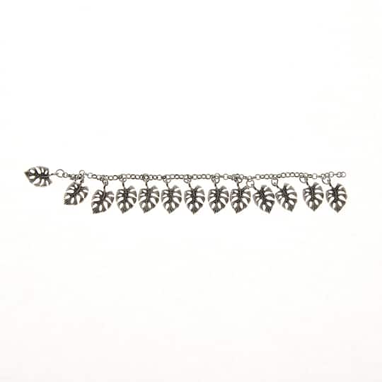Oxidized Silver Metal Palm Leaf Charms, 20mm by Bead Landing™
